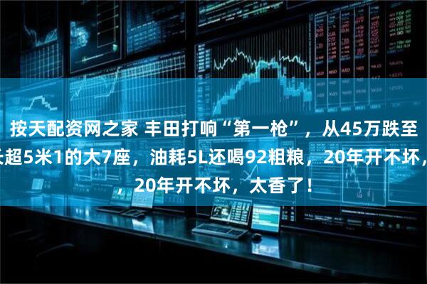 按天配资网之家 丰田打响“第一枪”，从45万跌至23万，长超5米1的大7座，油耗5L还喝92粗粮，20年开不坏，太香了！